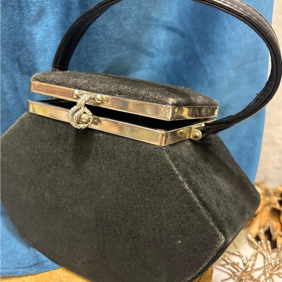 Elegant Small Black Suede Handbag with Silver Accents - Picture 7 of 7